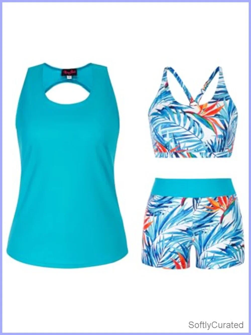 Three Piece Tankini Set with Tummy Control, Adjustable Straps, Removable Pads,